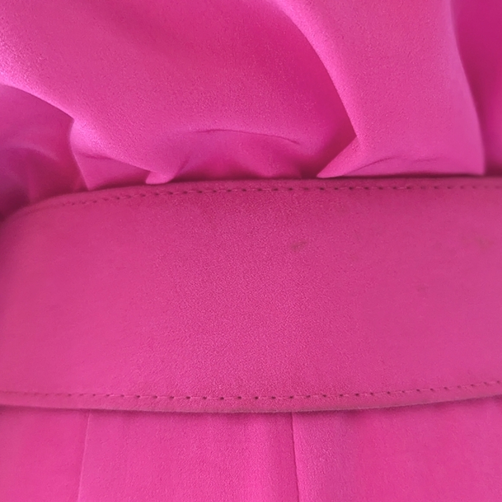 Vintage 1980's Bright Pink Dress Belted Button Down High Neck Pockets Size 10 - Picture 16 of 16
